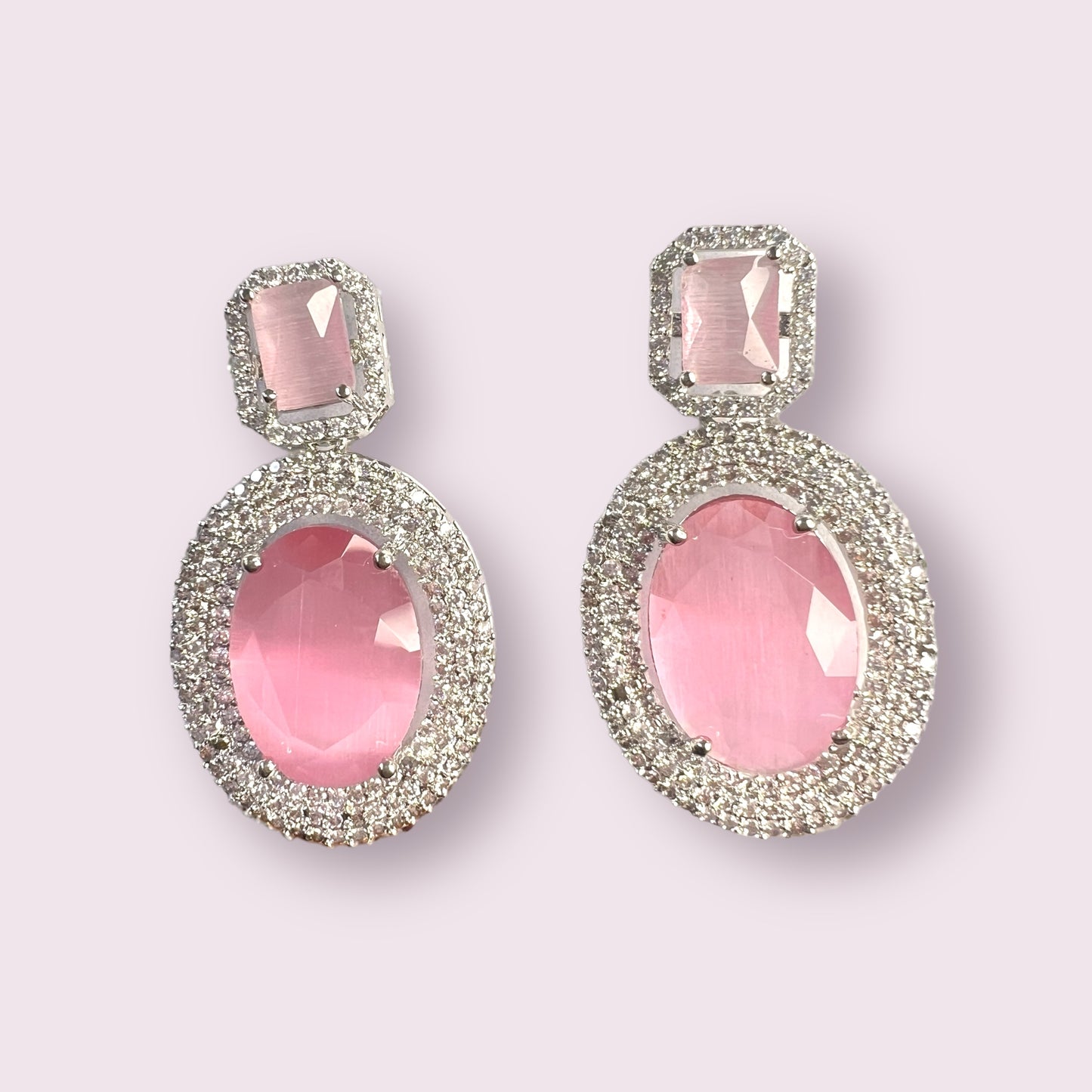 Aamara Elena American Diamond Earrings (Blush Pink)