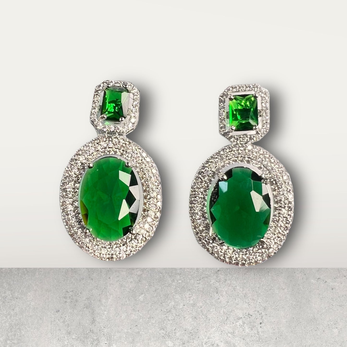 Aamara Elena American Diamond Earrings (Green)