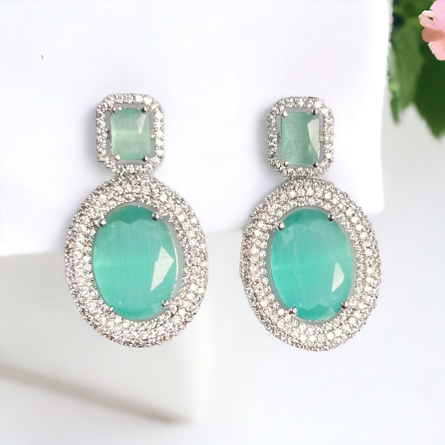 Aamara Elena American Diamond Earrings (Sea Green)