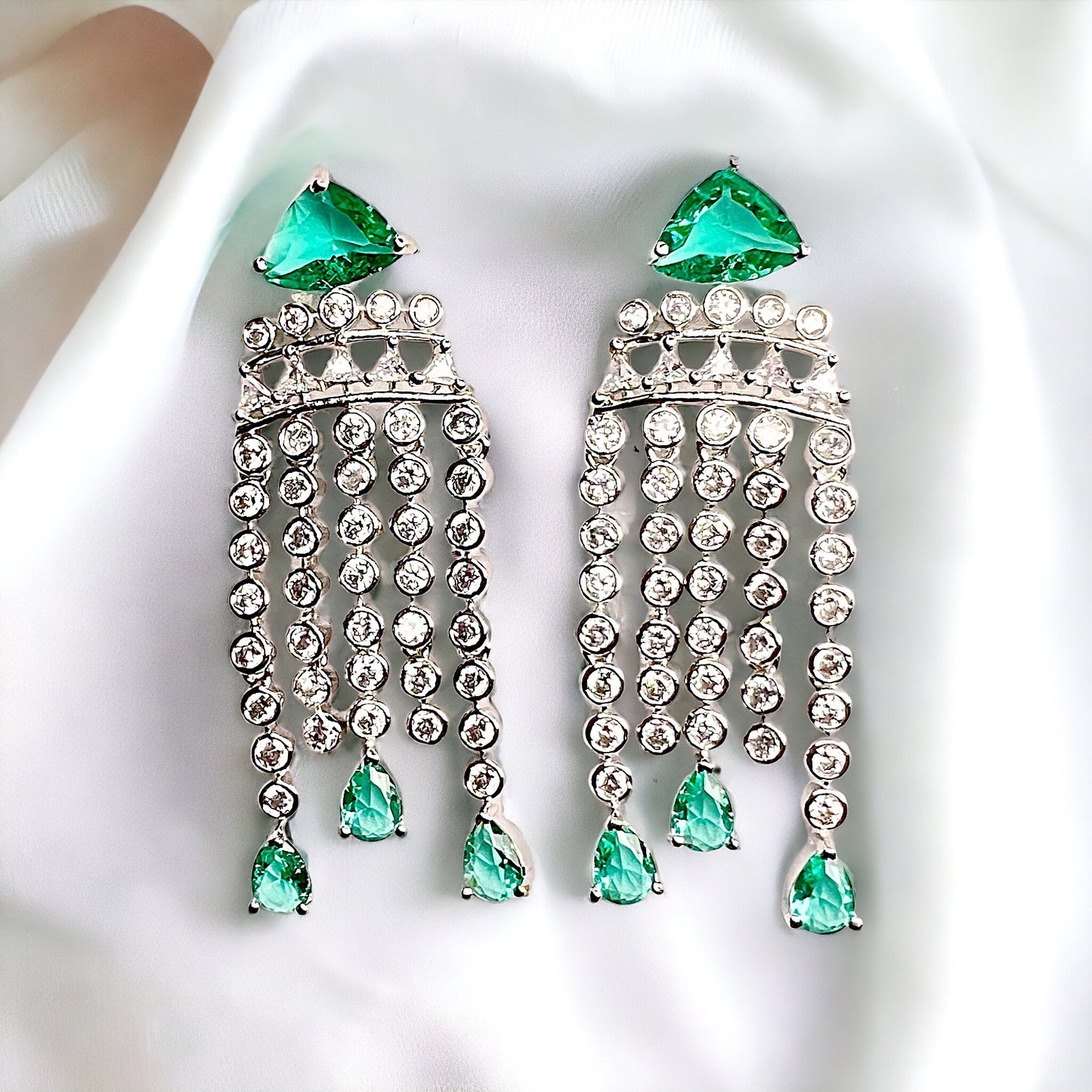 Aamara Liz American Diamond Earrings (Mint Green)