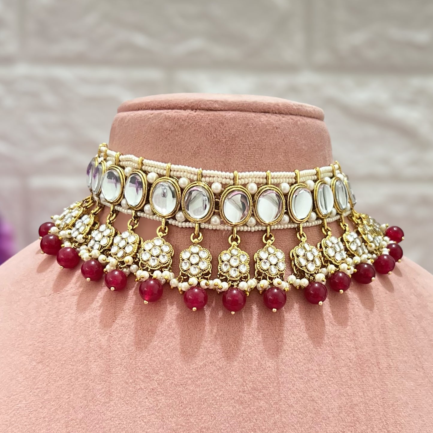 Red Rani Kundan Jewellery Set