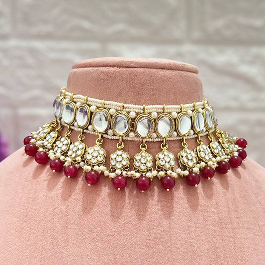 Red Rani Kundan Jewellery Set