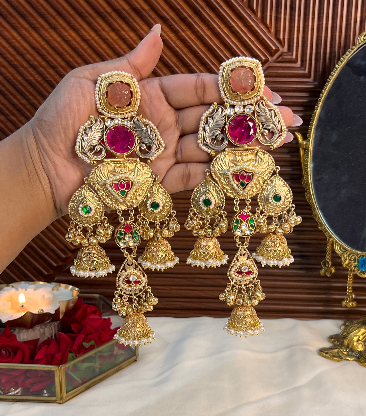 Aamara Gold Plated Earrings with Doublet Stone