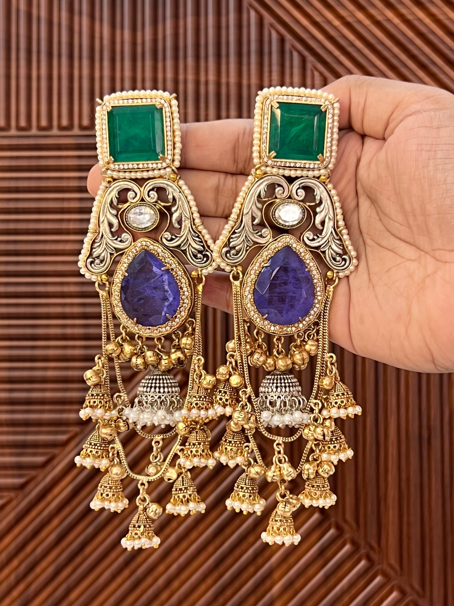 Swarna Gold Silver Plated Kashmiri Fusion Earrings