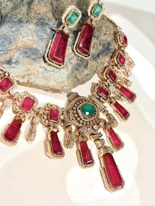 Sunaina Ruby Mint Doublet and American Diamonds studded Jewellery Set