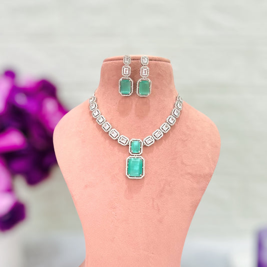 Sea Green Ananya American Diamond Jewellery Set