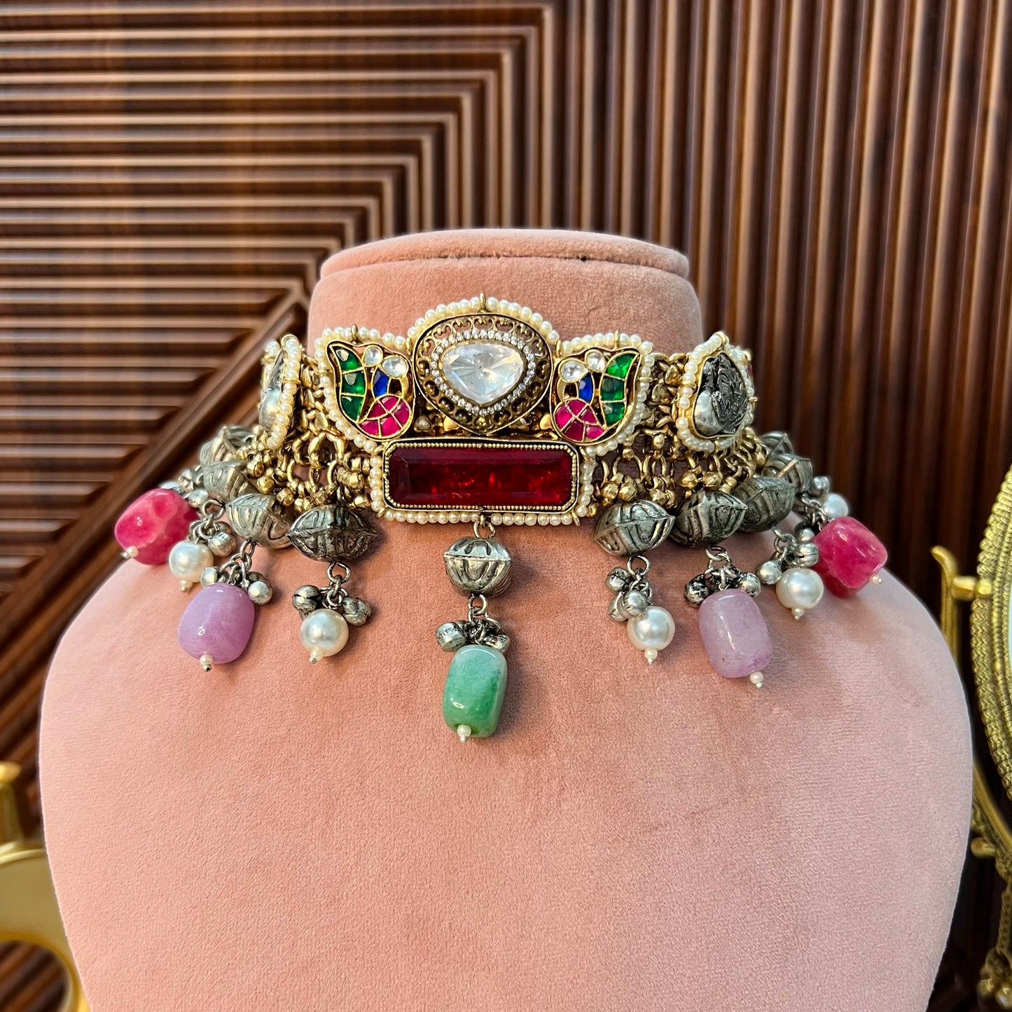 Mahamaya Dual Tone Fusion Necklace with earrings