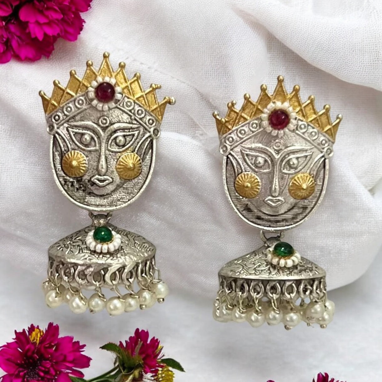 Uma Dual Tone Silver Look Alike Jhumkis