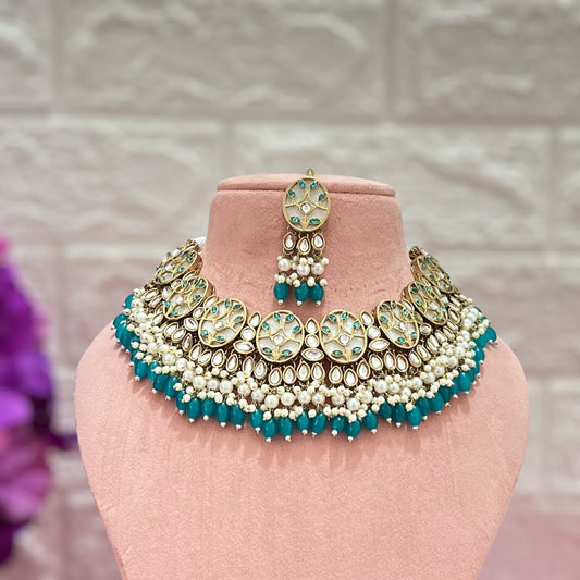 Aqua Blue Parineeti Kundan Jewellery Set