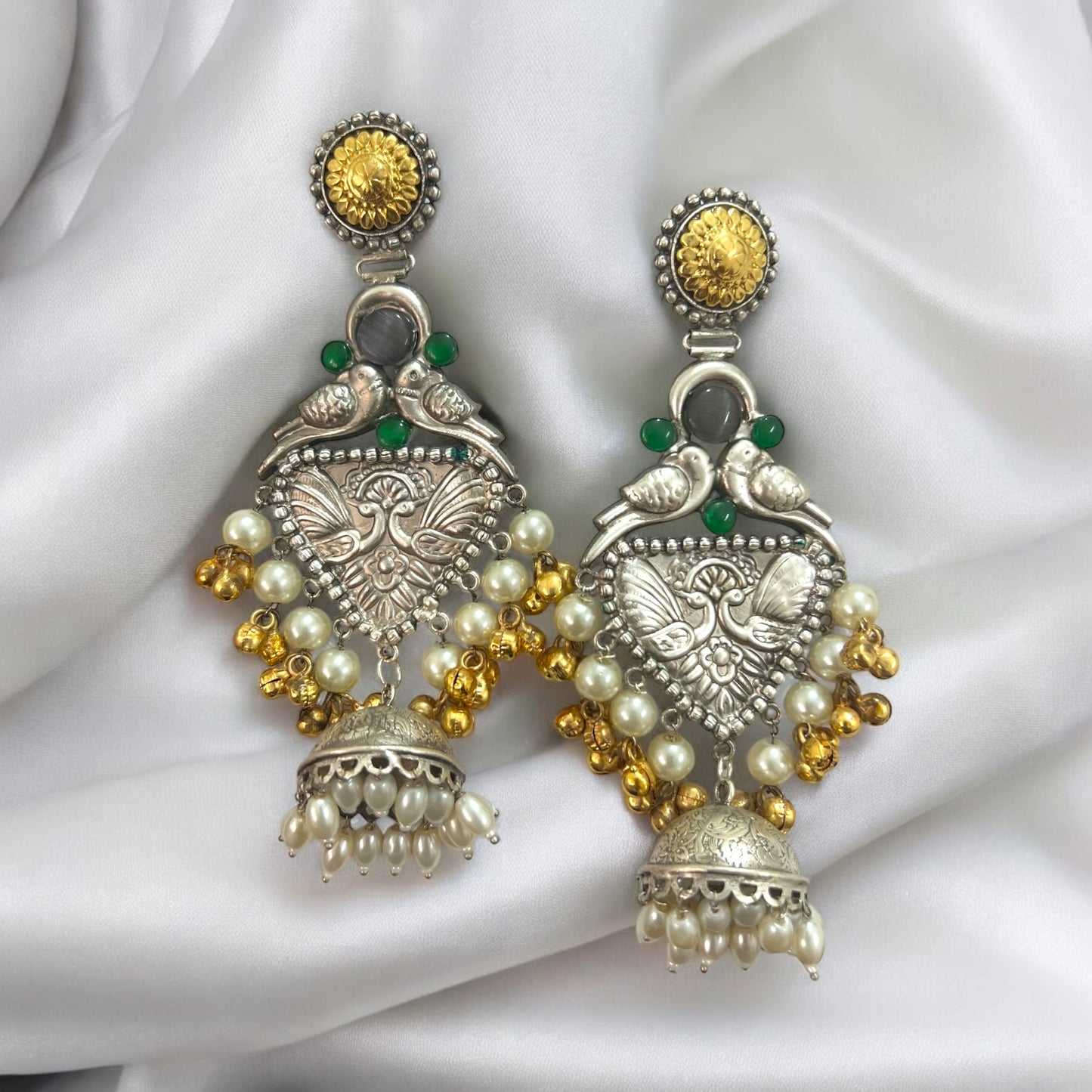 Mayuri Silver Look Alike Fusion jhumkas