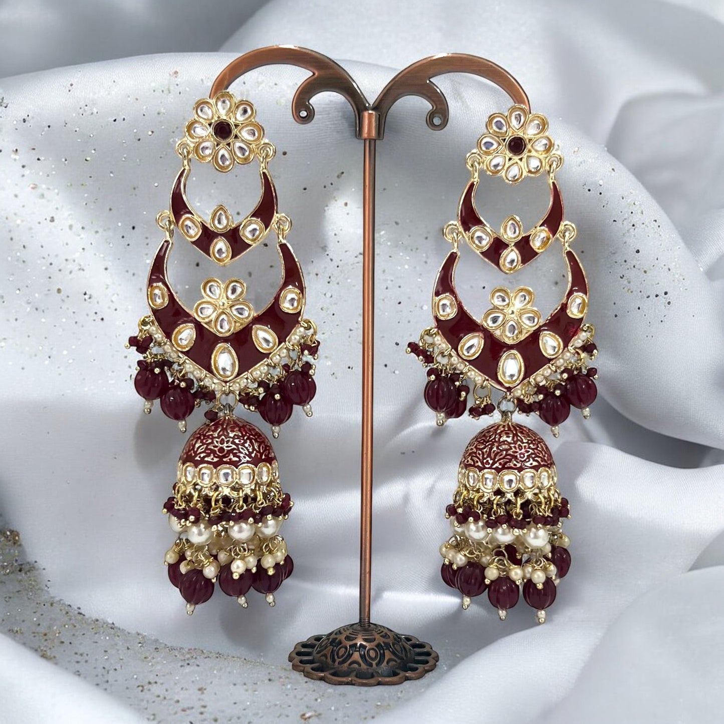 Maroon Red Ravya Kundan jhumkas