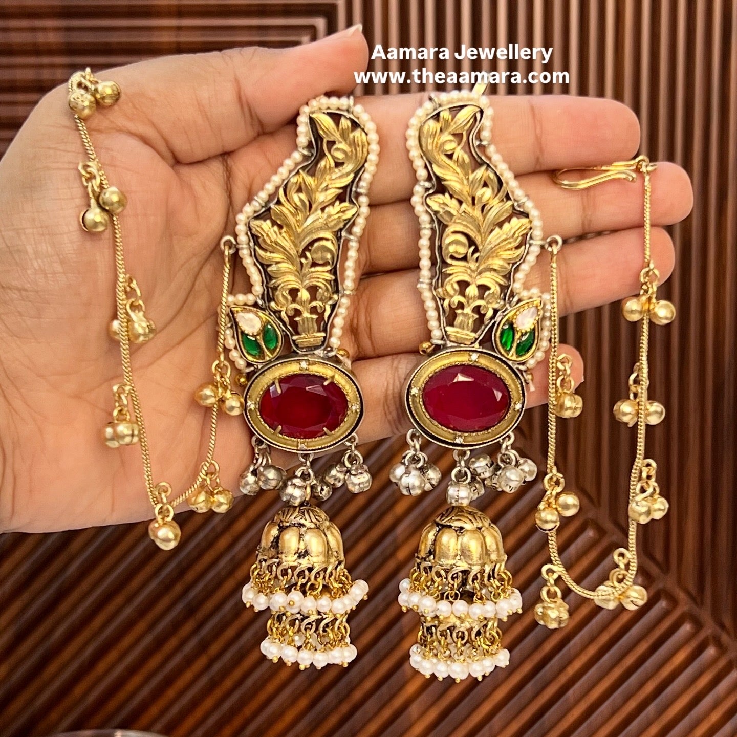 Paroo Gold Plated Ear cuff Jhumkas with Ear Chain