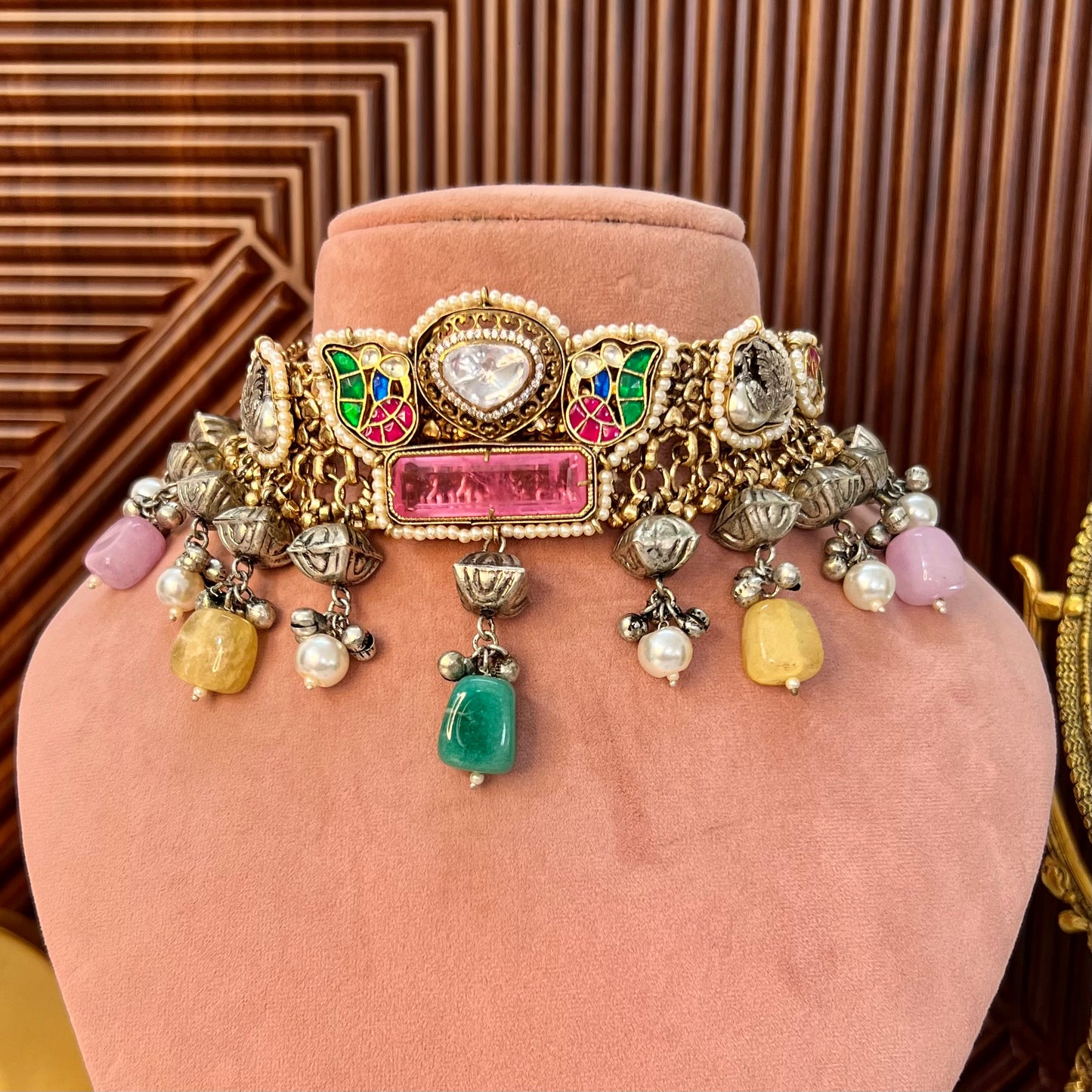 Mahamaya Dual Tone Fusion Necklace with earrings