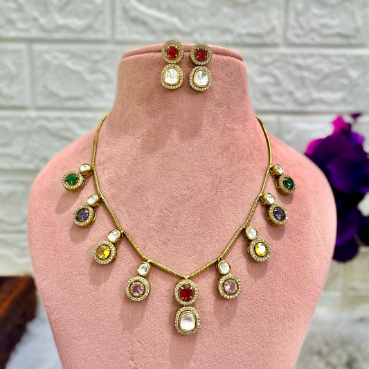 Multicolor Radhika Moissanite Kundan Jewellery set