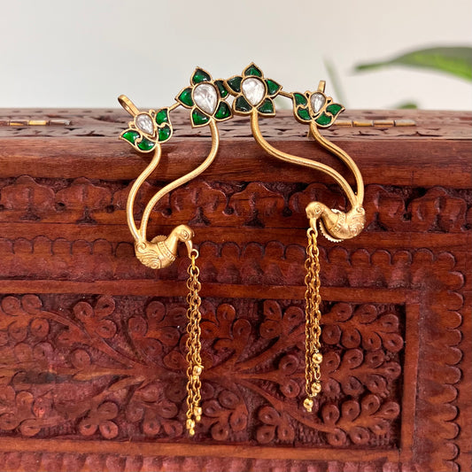 Emerald Green Mithu Gold Plated Kaanphool Earrings