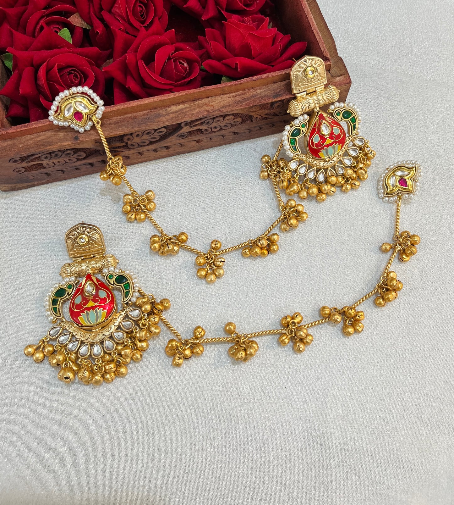 Surili Gold Plated Chandbalies with Kaanchain