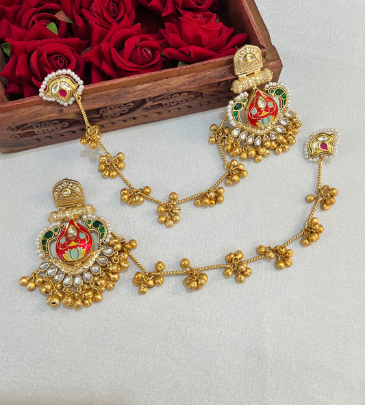 Surili Gold Plated Chandbalies with Kaanchain