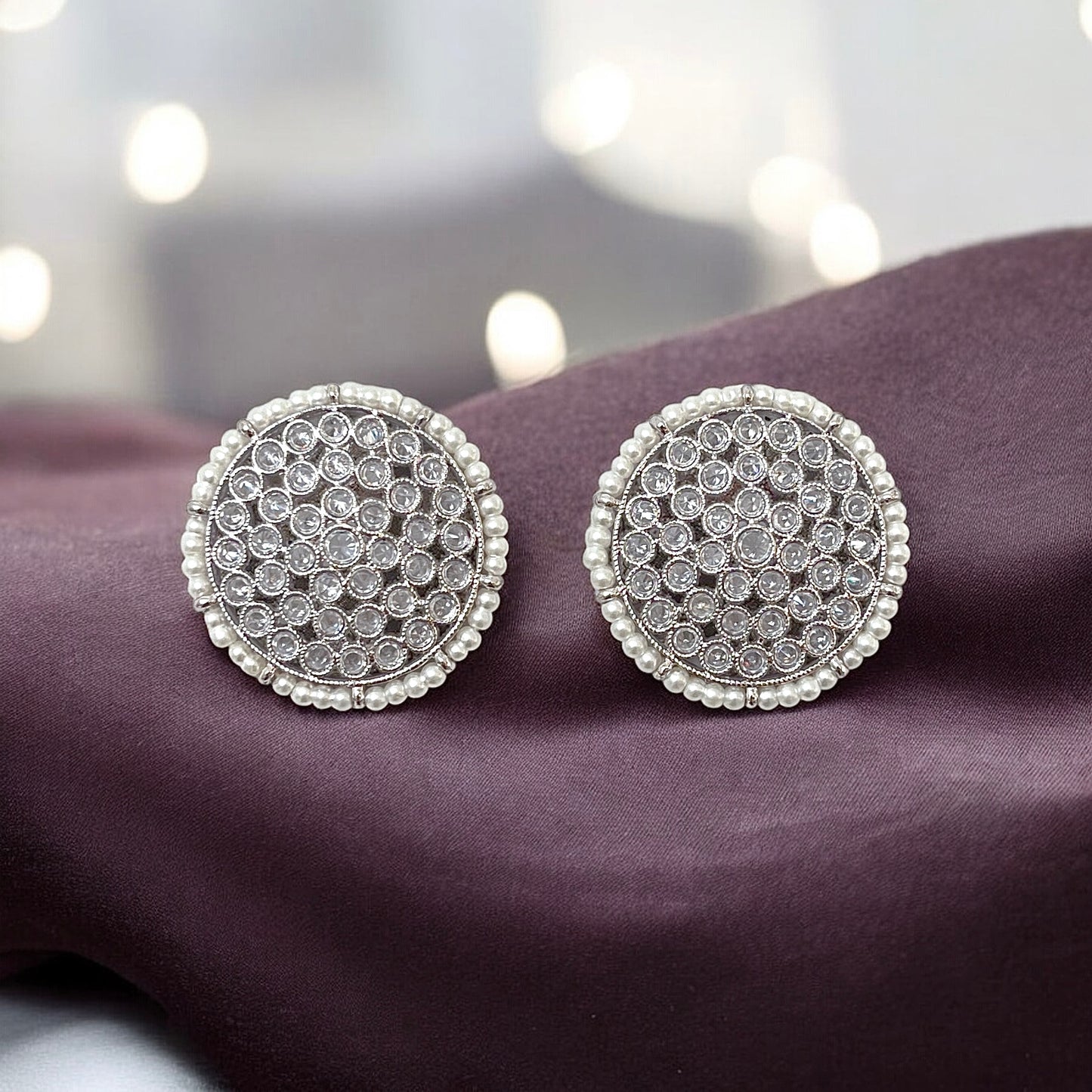 Ivory Madhubani Studs with Kaanchain