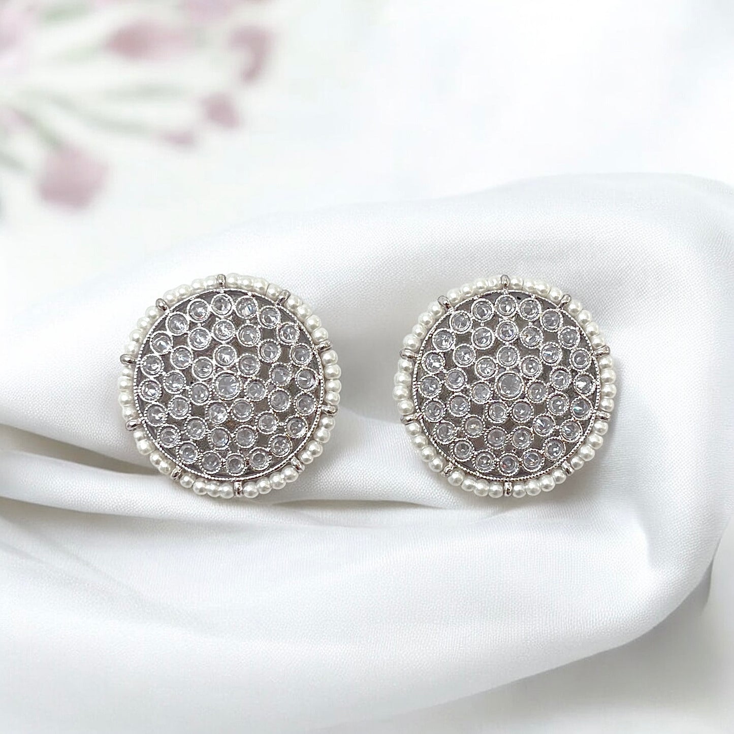 Ivory Madhubani Studs with Kaanchain