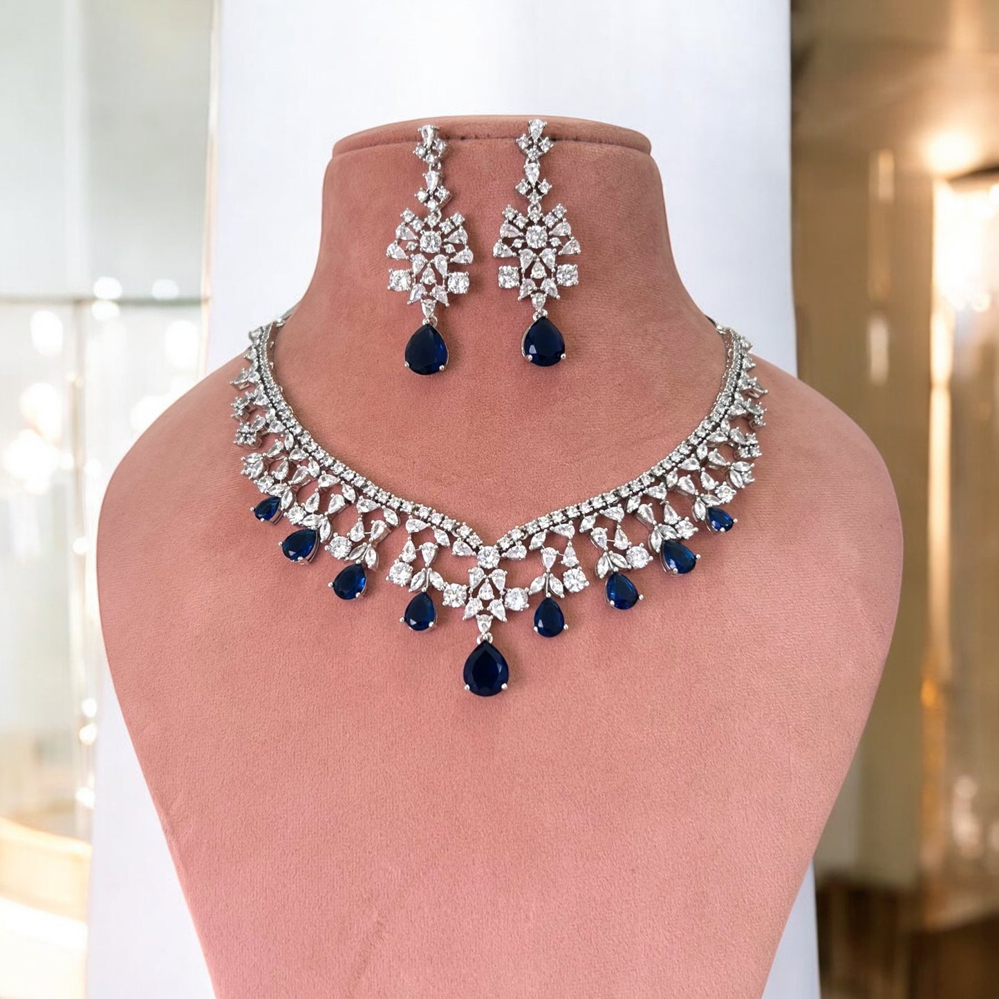 Royal Blue Aditi American Diamond Jewellery Set