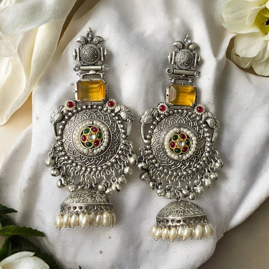 Aaranya Silver Look Alike Fushion Jhumkis