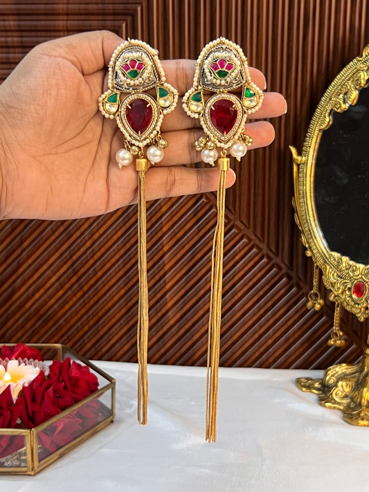 Alia 18k Gold Plated Kashmiri Dejhoor Earrings with Doublet Stone
