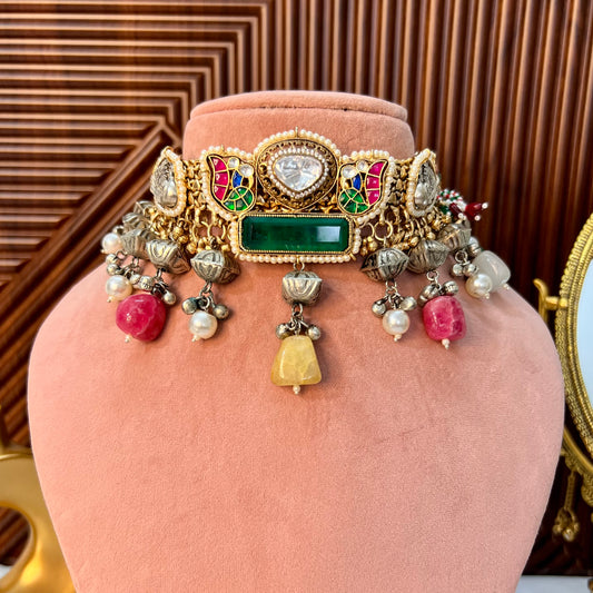 Mahamaya Dual Tone Fusion Necklace with earrings