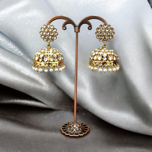 Two in One Noor Kundan Chandbalies with Detachable Jhumkas