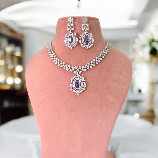 Purple Jahnavi American Diamond Jewellery Set