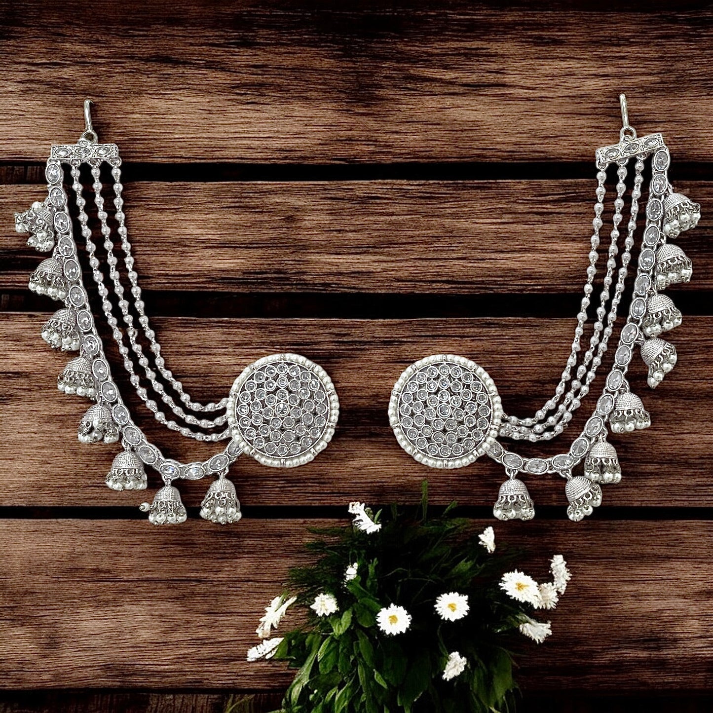 Ivory Madhubani Studs with Kaanchain