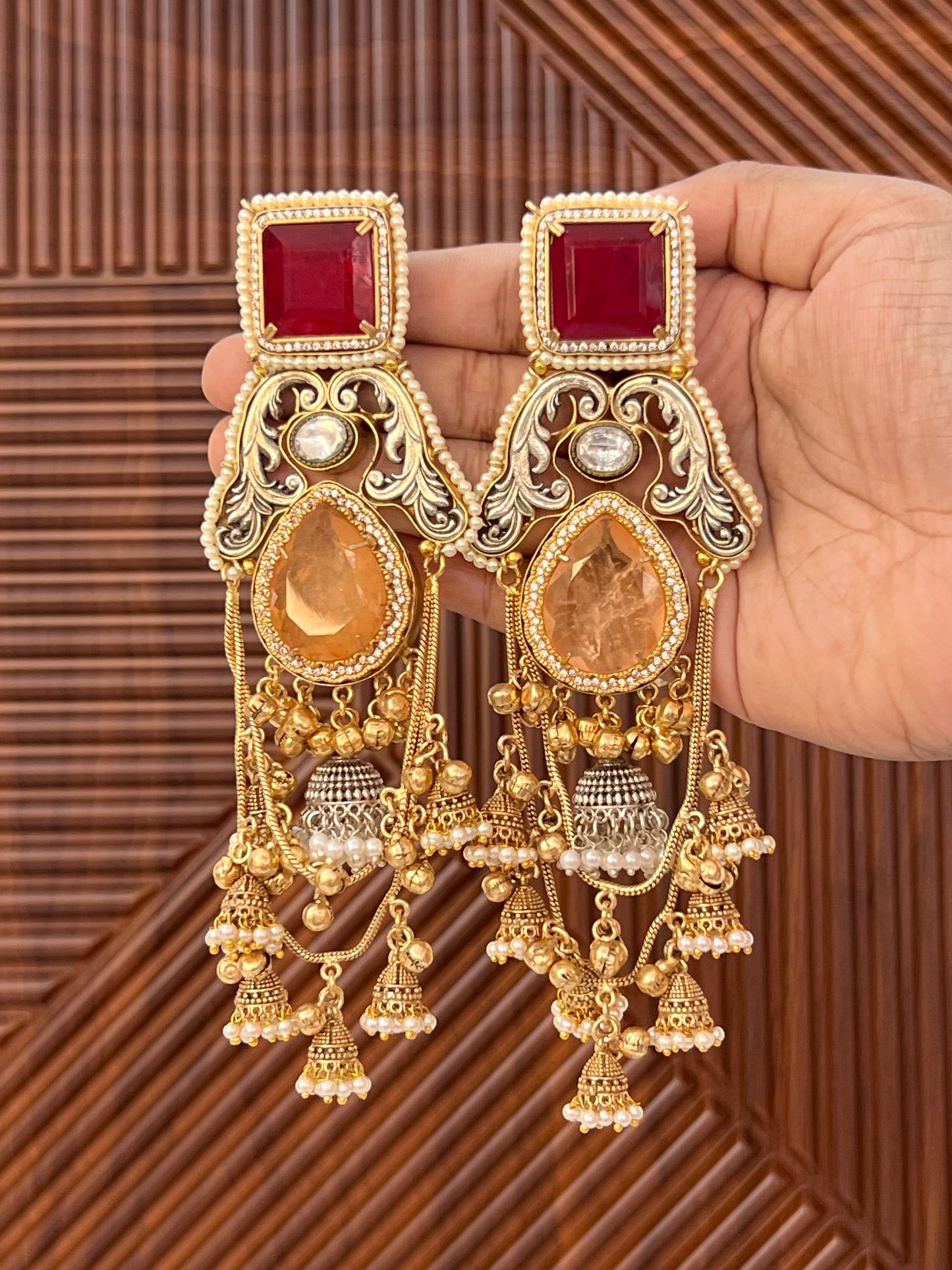 Swarna Gold Silver Plated Kashmiri Fusion Earrings