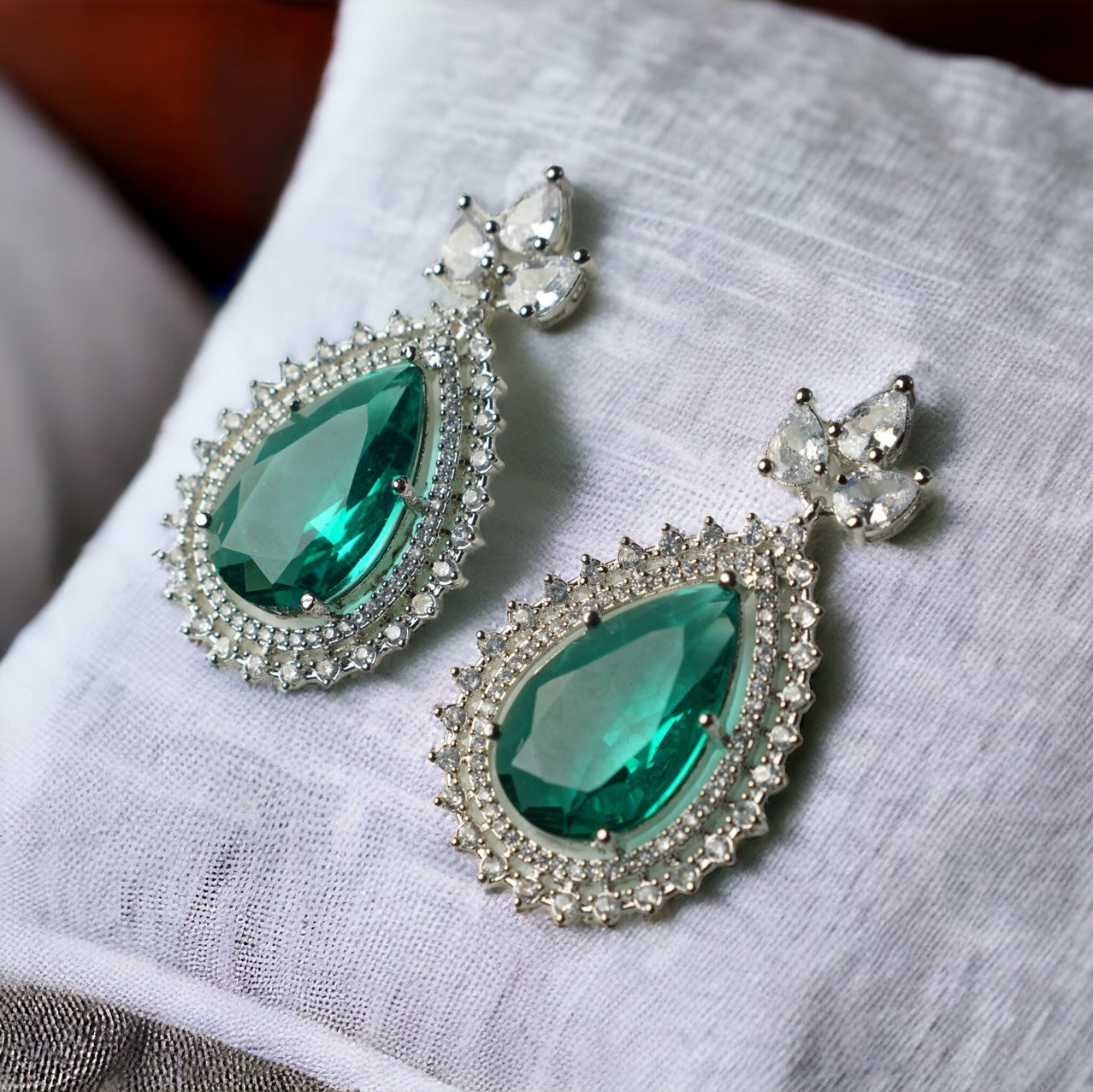 Aamara Crystal American Diamond Earrings (Emerald Green)