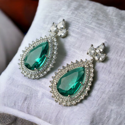 Aamara Crystal American Diamond Earrings (Emerald Green)