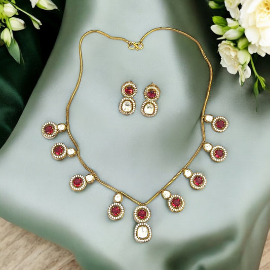 Ruby Red Radhika Moissanite Kundan Jewellery set