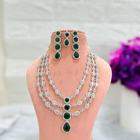 Emerald Green Nita American Diamond Jewellery set