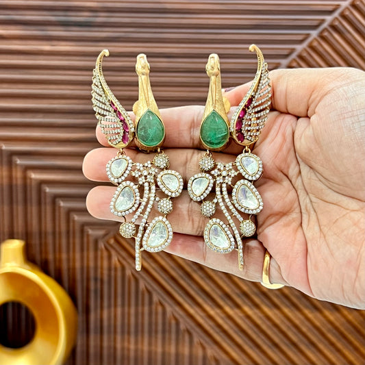 Peacock Antique Gold Plated Moissanite Jewellery Set