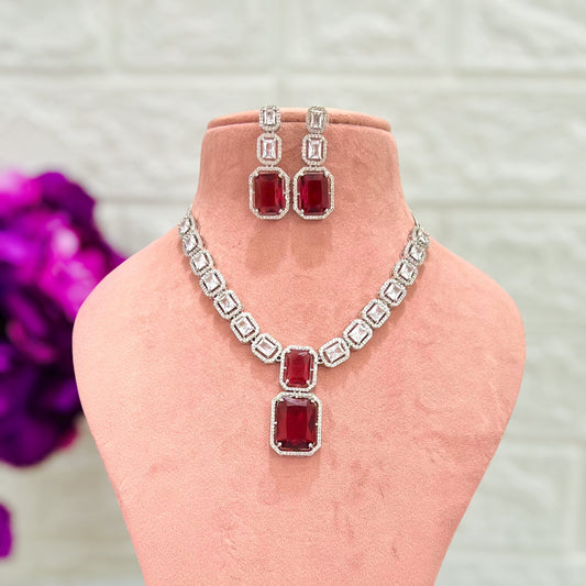 Wine Red Ananya American Diamond Jewellery Set