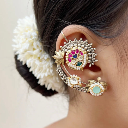 Madhuri Silver Look alike Kaanphool Earrings