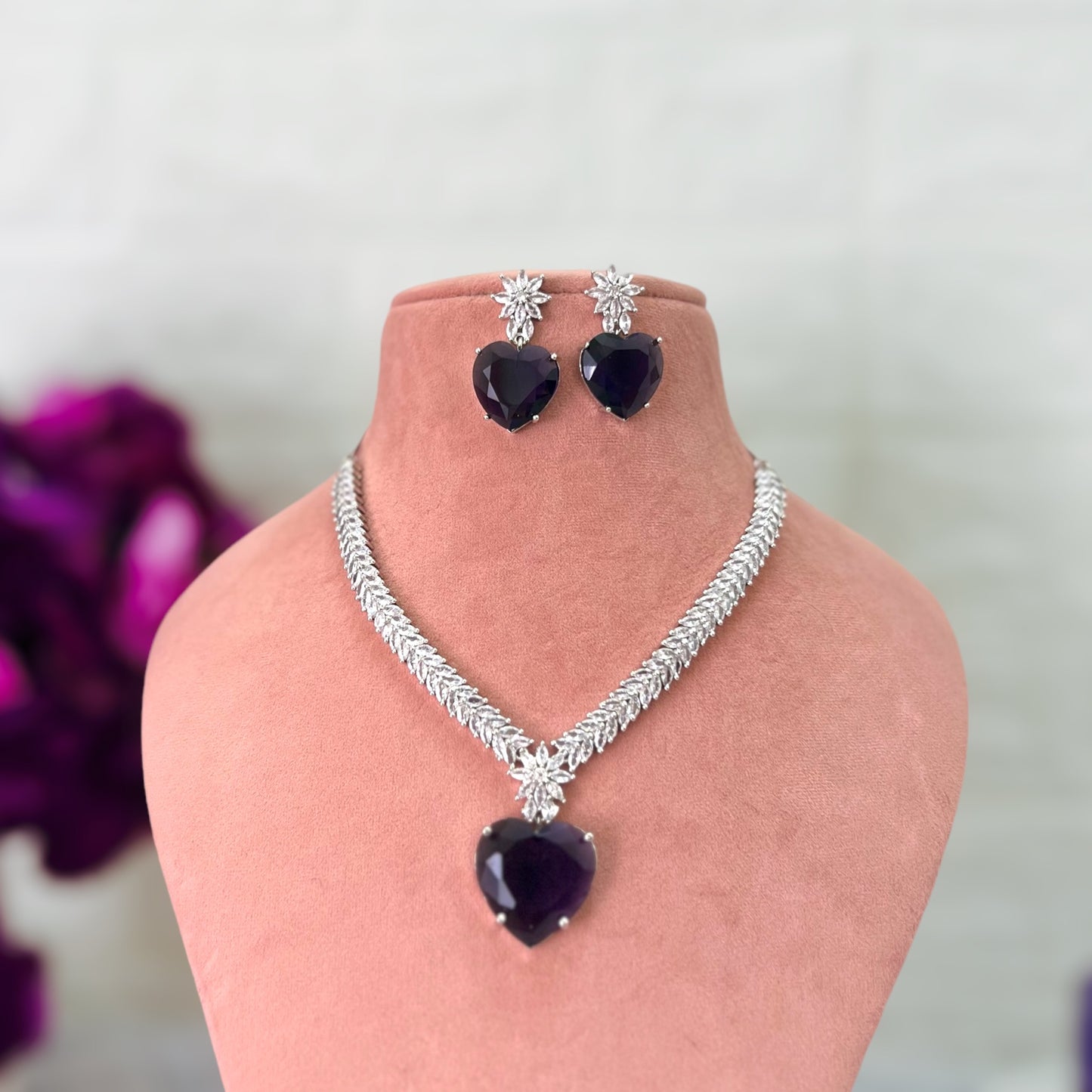 Purple Heart American Diamond Jewellery Set