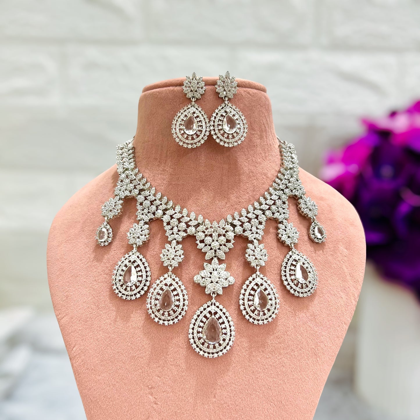 White Penelope American Diamond Jewellery set