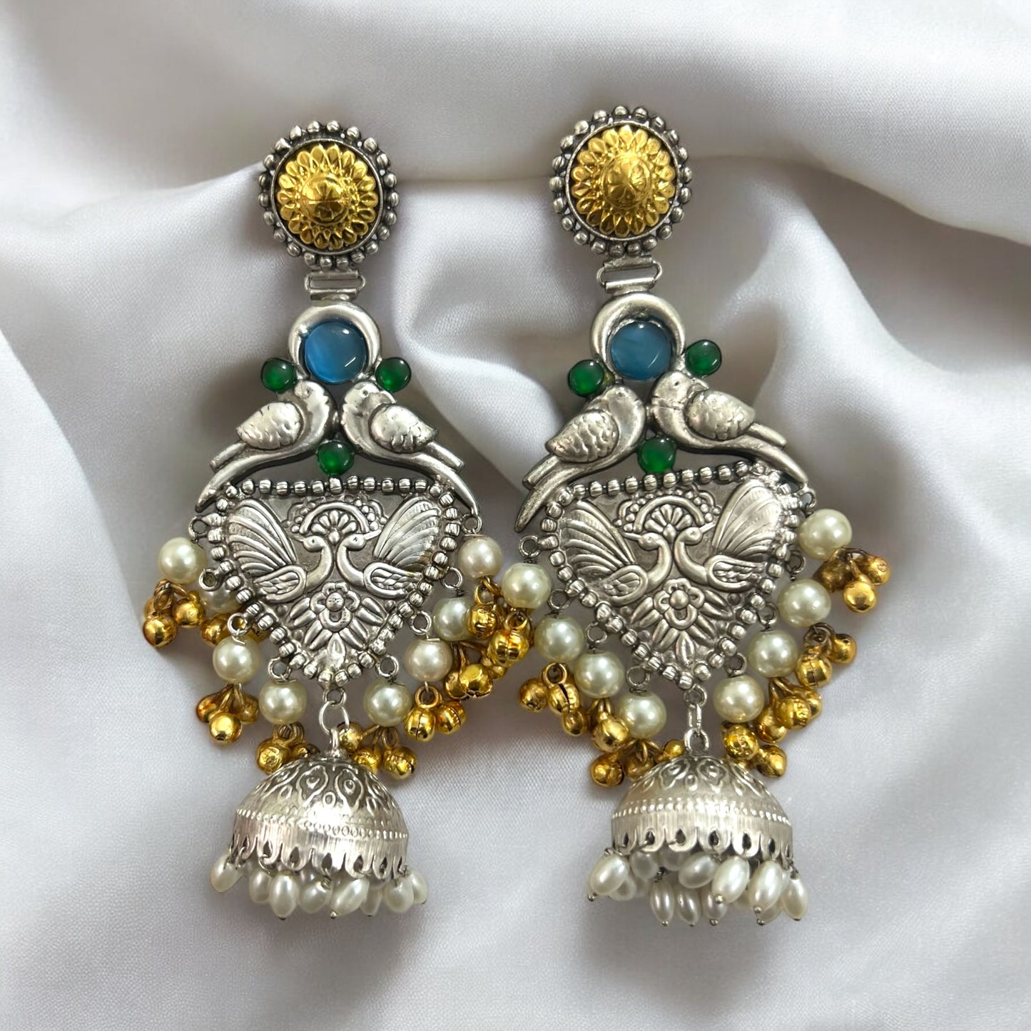 Mayuri Silver Look Alike Fusion jhumkas