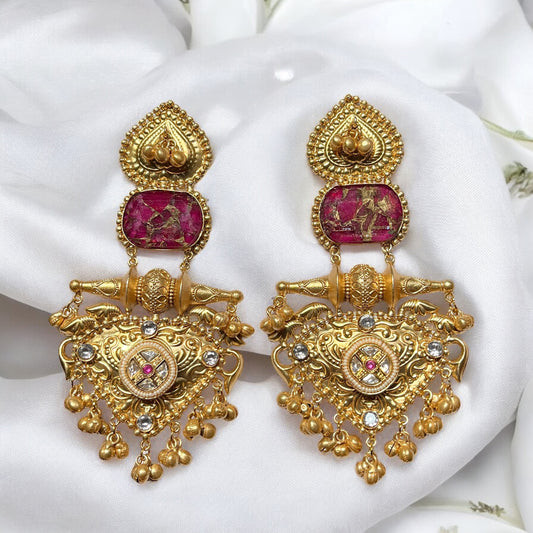 Aishwarya Fusion Ghungroo Earrings with Metallic Doublet Stone