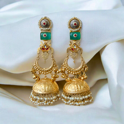 Preeti Fusion Golden Jhumkis WITH KAANCHAIN