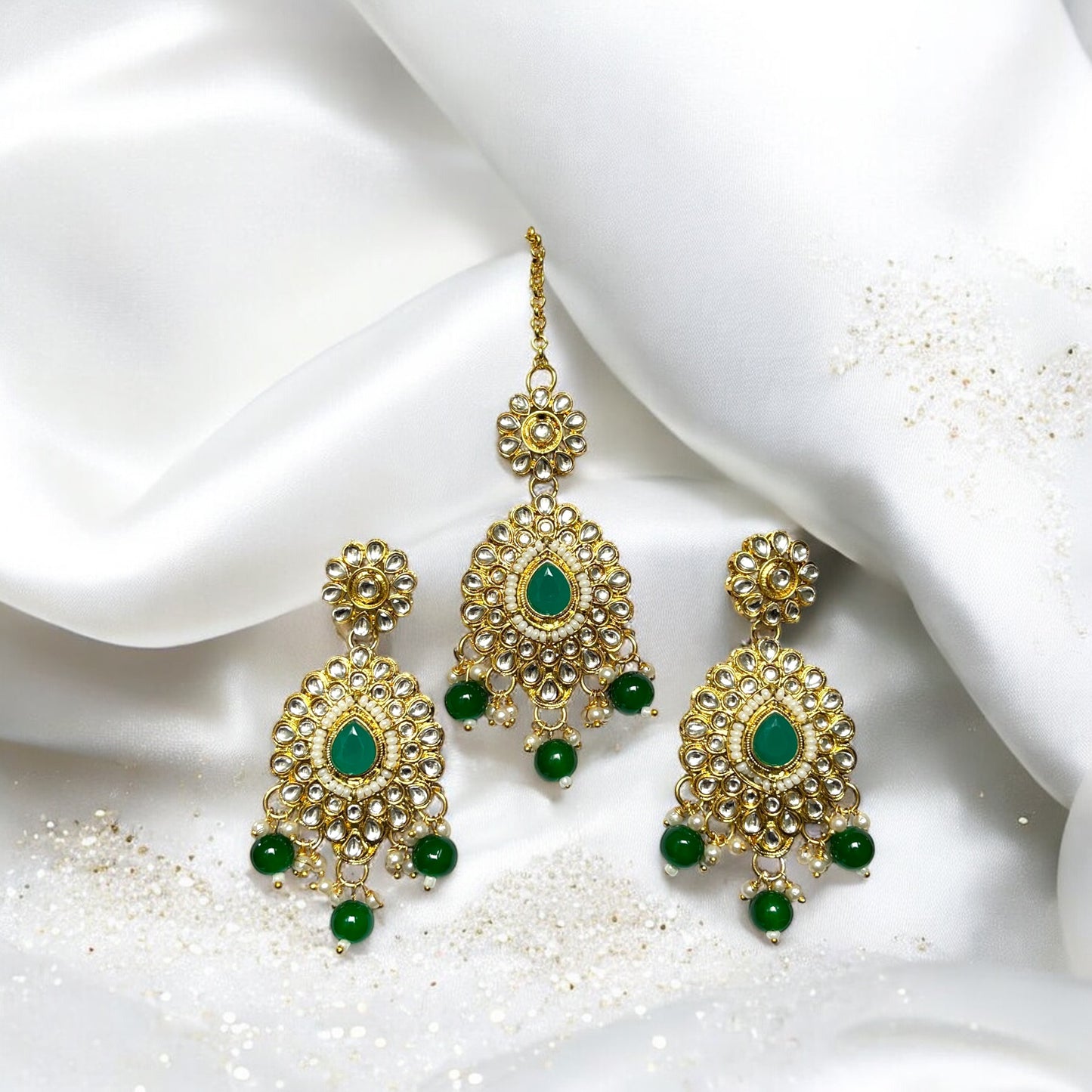 Green Kanika Kundan Jewellery Sets