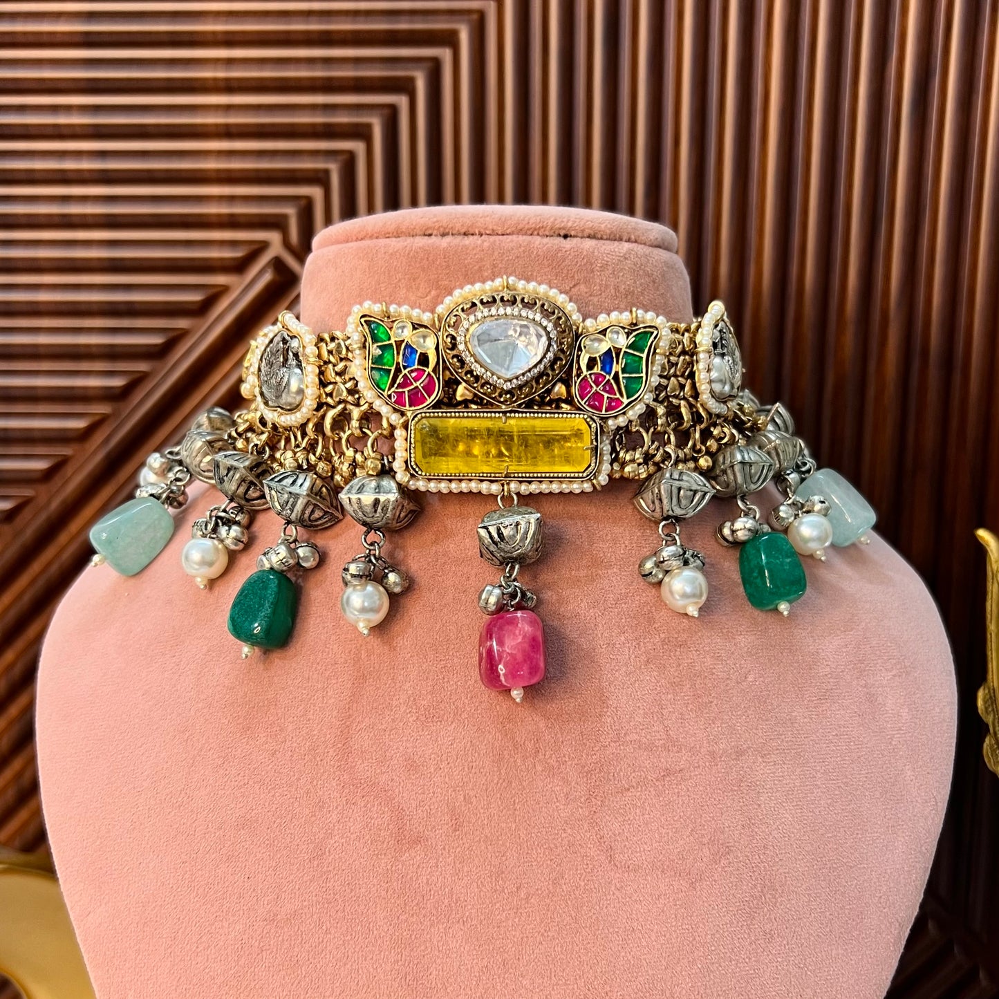 Mahamaya Dual Tone Fusion Necklace with earrings