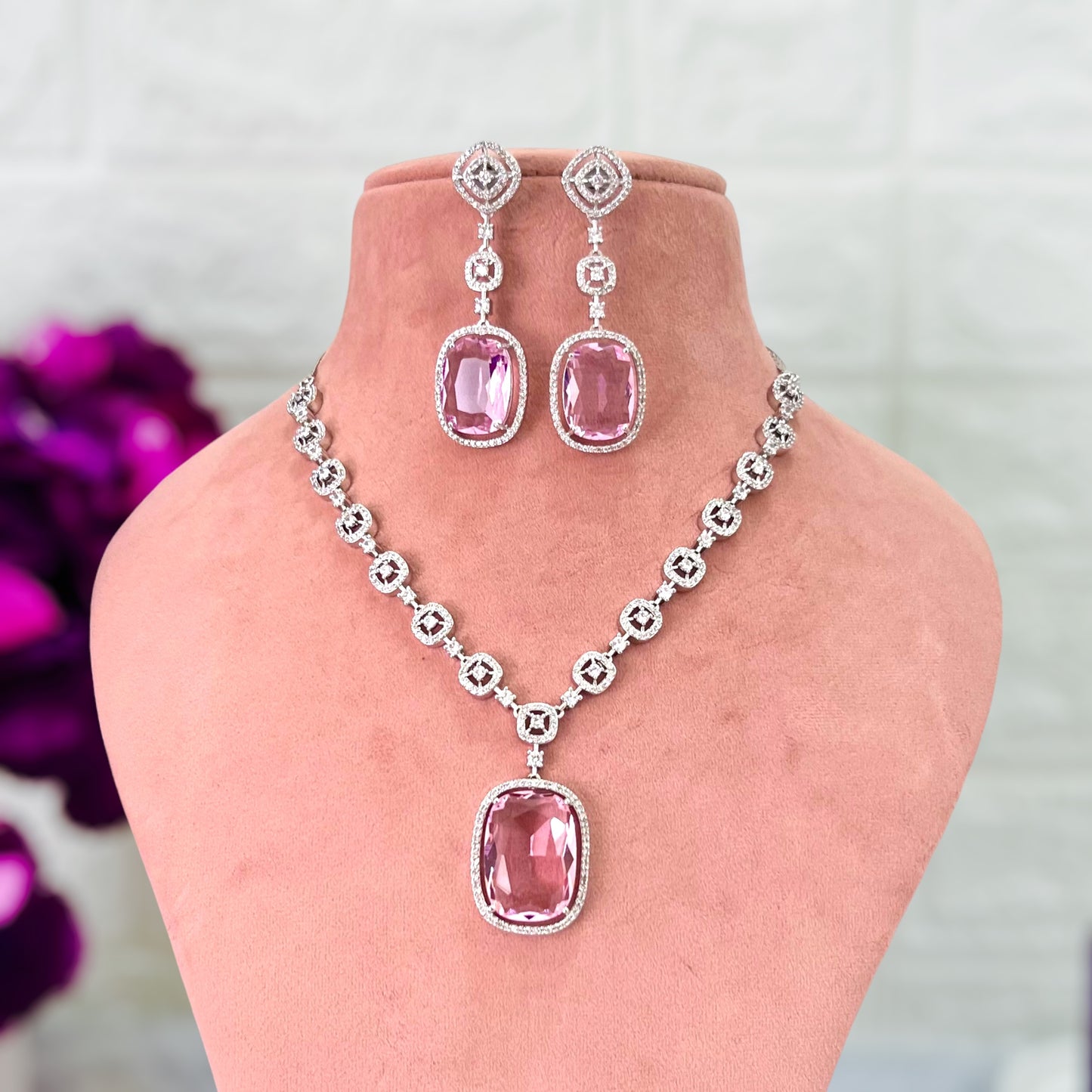 Blush Pink Alisha American Diamond Jewellery Set