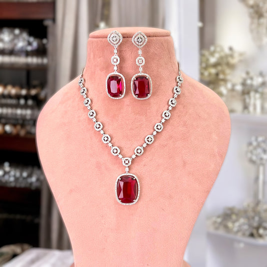 Red Alisha American Diamond Jewellery Set