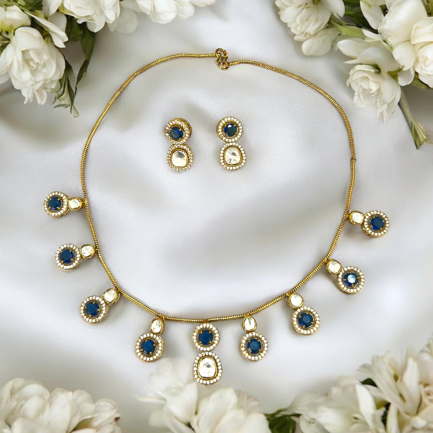 Royal Blue Radhika Moissanite Kundan Jewellery set