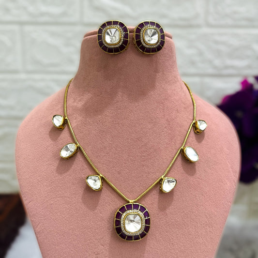 Purple Anshika Kundan Jewellery set