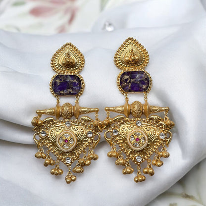 Aishwarya Fusion Ghungroo Earrings with Metallic Doublet Stone